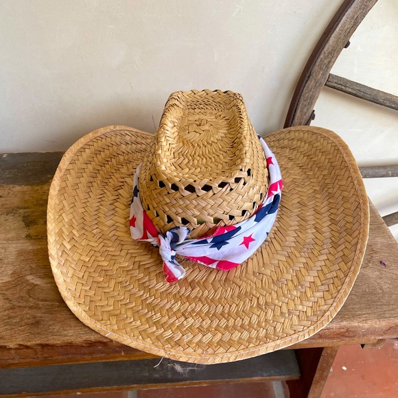 PATRIOTIC COWBOY HAT Red White Blue WovenStraw NEW - Picture 9 of 10